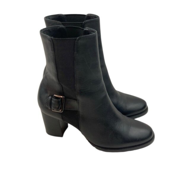 *Cole Haan Boots Womens Size 5B Black Leather Ankle Heeled Quiet Luxury Academia - Picture 2 of 14